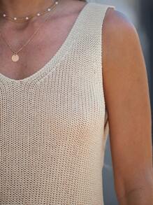SHEIN LUNE Canotta da donna lavorata a maglia con schiena aperta e senza maniche, alla moda e leggera