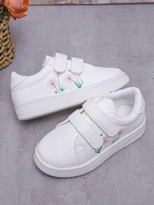 1 Cặp Giày thể thao trẻ em Unisex có móc và vòng thêu thoáng khí chống trượt, phù hợp cho mọi mùa - trắng - Xem 2