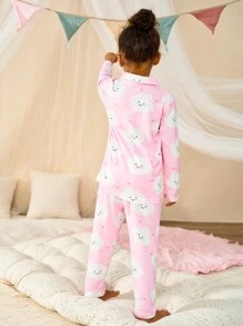2pcs Baby Girl Cute Cloud Print Casual Homewear Sweatshirt And Pants Set - Pink - View 2