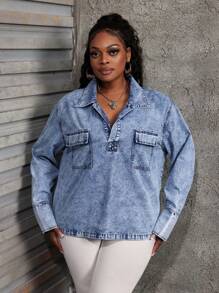 Slaydiva Plus Size Women's Denim Tops Long Sleeve Loose Tops Blue Women's Shirt Women Blouses Fall Women Dresses Women Shirts Shirts Thanksgiving Women Shirt Blouse Thanksgiving Tops Christmas Women Shirts Christmas Shirt Thanksgiving Shirt Long Sleeve Shirts Plus Long Sleeve Shirt