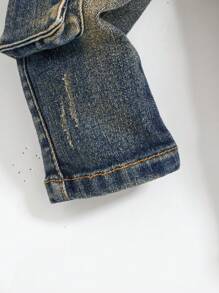 SHEIN Baby Boy Distressed Retro Vintage Washed Multiple Cargo Pocket Jeans,Casual And Versatile For Baby Boy Fall/Winter Outdoor Wear And Daily Wear - Medium Wash - View 3