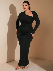 SHEIN BAE Tenues élégantes d'automne pour femmes sortant, robe asymétrique avec découpe oblique pour soirée et rendez-vous, chemise slim à manches longues - Noir - Voir 8