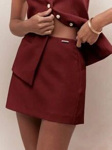 MISSGUIDED 纽扣前开襟两件套迷你连衣裙套装，方领无袖修身背心上衣搭配高腰A字裙，适合办公室商务场合、派对穿着，秋冬系列。 - 酒紅色 - 查看 6