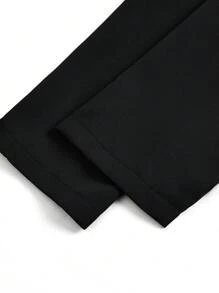 SHEIN LUNE Plus Size Solid Color Front Zipper Long Sleeve Casual Asymmetrical Hem Jacket - Black - View 7