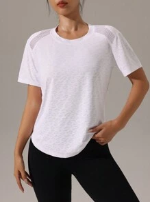 SHEIN 女士透气圆领短袖运动 T 恤，夏季 - 白色 - 查看 2