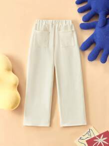 THE HAPPY LOOK Tween Girl Autumn/Winter Letter Embossed Elastic Waist Pockets Straight Loose Casual Sweatpants