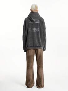 Manfinity Roghcode Men's Dark Blue Vintage Washed Slim Flared Jeans - Brown - View 6