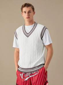 Manfinity VCAY Men's V-Neck Solid Color Patchwork Sleeveless Casual Knit Vest - Brown - View 4