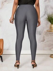 SHEIN Lady Leggings elásticos verdes con efecto reflectante para mujeres - Gris Oscuro - Ver 2