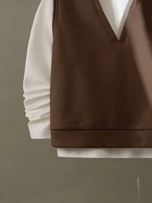 SHEIN Bộ 3 món Tween Boy: Áo phông siêu lớn, Áo phông dài tay & Quần nỉ, Thích hợp cho Chạy bộ, Đi làm, Đi học, Thường ngày, Kỳ nghỉ, Thể thao, Thu/Đông - màu nâu - Xem 3