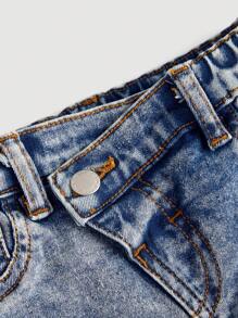 SHEIN Baby Girls Blue Denim Thermal Lined Flared Pants - Medium Wash - View 4