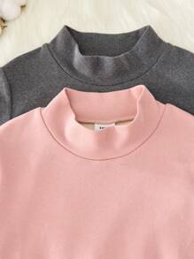 SHEIN Leap Crew 4 件套 Tween Girls 简约舒适高领落肩长袖 T 恤和紧身裤柔软纯色睡衣套装