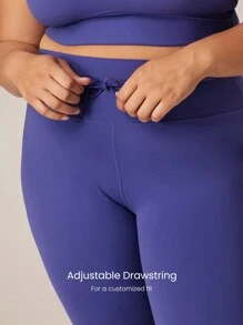 GLOWMODE 24'' FeatherFit™ Plus Size Adjustable Drawstring Waist Jogger Style Leggings Low Impact Yoga Pilates Daily - Royal Blue - View 3