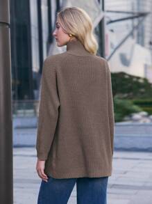 BizChic Pull col roulé pour femme, pull fashion à manches longues couleur café, tenue de bureau pour femmes, printemps/été