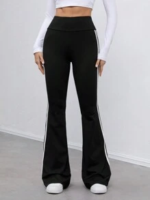 SHEIN Tall Pure Black High Elastic Knitted Side Seam White Webbing Tights Suitable For Autumn And Winter