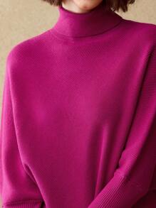 MOTF PREMIUM SOLID HIGH NECK ASYMMETRICAL HEM SWEATER - Hot Pink - View 3