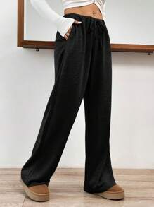 SHEIN EZwear Của phụ nữ Eo đàn hồi Dây rút Quần thể thao - màu đen - Xem 3