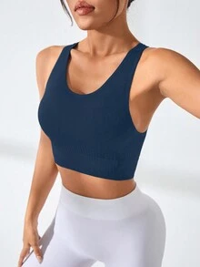 SHEIN Sport Studio Women's Solid Color Wide Strap Minimalist Casual Seamless Sports T-Shirt & Tank Top