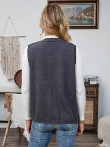 EMERY ROSE Damen einfarbige V-Ausschnitt Einreiher Cut Out Doppeltasche Lässig Strickweste