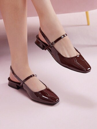 CUCCOO DOLLMOD Ballerines laqué marron café, design carré tendance, chaussures femme pour l'ambiance de Noël et du Nouvel An, automne et hiver, Saint-Valentin