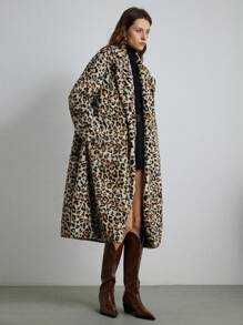 SHEIN Privé 蓬松豹纹皮带夹克，时尚法式猎豹印花 - 彩色 - 查看 5