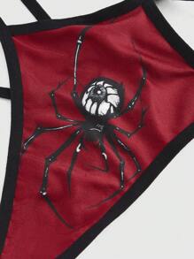 ROMWE Goth 3pcs/Set Bat, Spider And Crow Print Reversible Waistband G-String Panties - Black - View 9