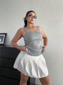 Calvaya 大码甜美休闲罗纹蕾丝吊带背心