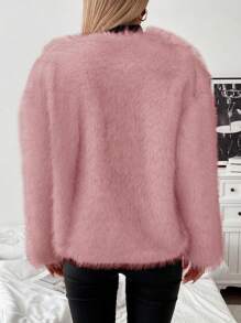 Chiquease 女士时尚街头潮流蓬松夹克，秋冬 - 粉色 - 查看 2