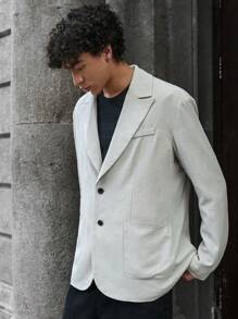 Manfinity VCAY Men Casual Loose Woven Blazer, Stylish Young Daily Wear, For Fall Winter - Dark Grey - View 5