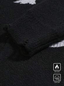 Manfinity Roghcode 男士休闲恐龙印花仿旧双口袋开衫，适合秋冬季 - 彩色 - 查看 7