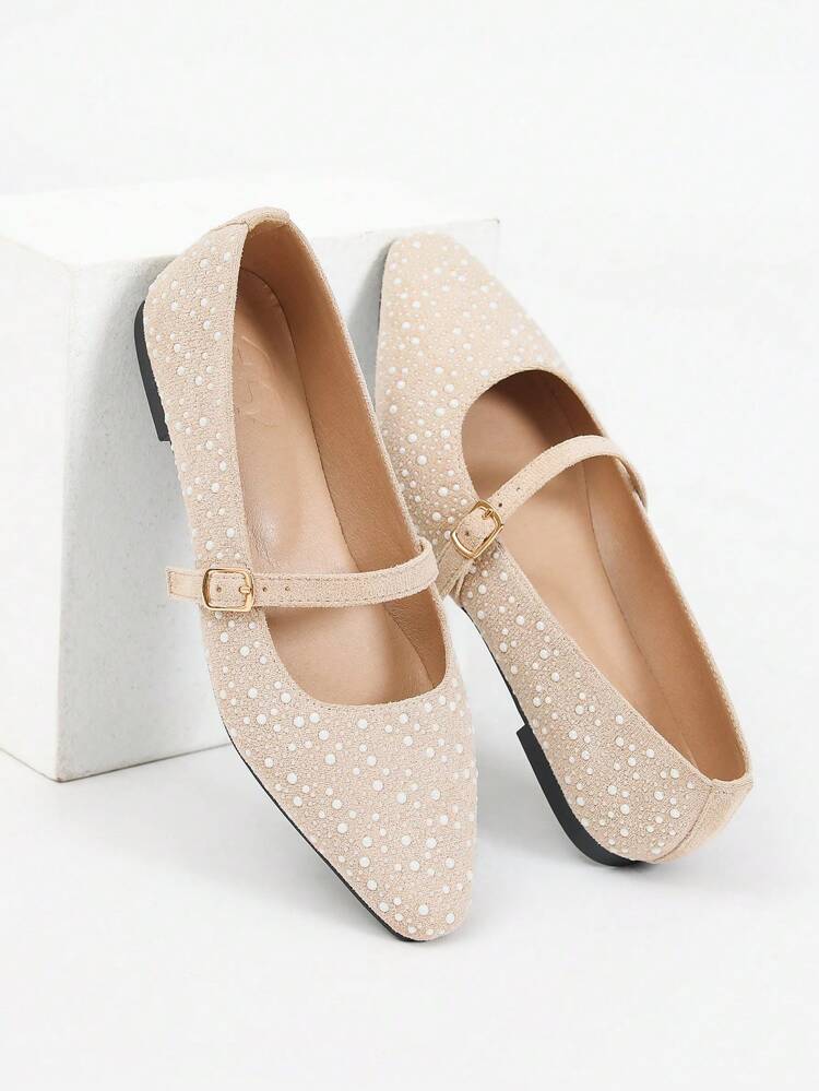 CUCCOO CHICEST 2024 New Mini Pearl Decor Square Toe Elegant Women Flat Shoes New Year Holiday