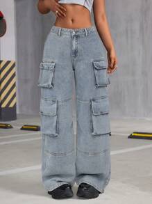 SHEIN Tall Quần Jeans Ống Loe Cổ Điển Thường Ngày Cho Nữ - Rửa nhẹ - Xem 3