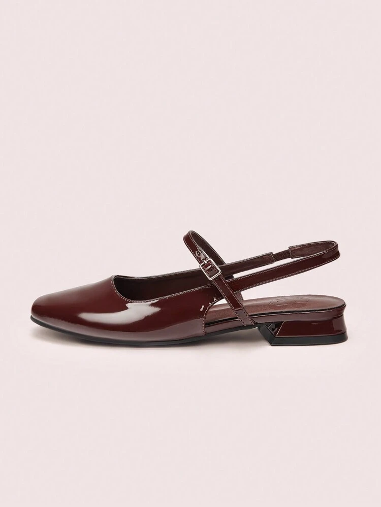 CUCCOO DOLLMOD Coffee Brown Lacquered Leather Mary Jane Flats, Fashion Square Toe Design, Women Shoes For Spring Shoes Spring Break Easter For Christmas Spring Shoes