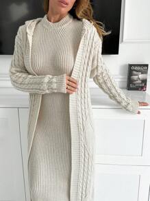 Maxi Hoodie Cardigan And Dress Knit Set - Apricot - View 6