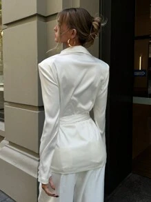 Aloruh 女式新款翻领交叉裹身侧蝴蝶结衬衫，秋冬 - 白色 - 查看 2