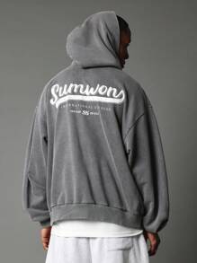 Sumwon International Studios Premium Pullover Hoodie Retro Varsity Design Fall Winter Cozy Casual Streetwear New York Cotton Blend Athletic - Grey - View 1