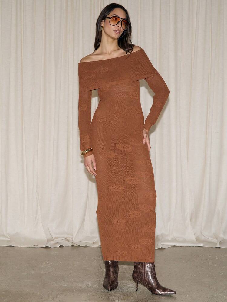 AiiRZ Ribbed Knit Off Shoulder Maxi Sweater Dress Long Sleeve Winter Fall Autumn Bodycon Evening Holiday Party Formal