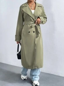 SHEIN Unity Lapel Neck Double Breasted Belted Trench Coat Fall Winter Cloth For Women