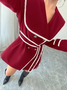 SHEIN Privé Abrigo elegante de mujer de bloques de color para el invierno