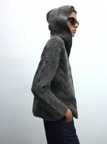 Maija Women's Spring Early Grey Casual Solid Color Front Button Long Sleeve Simple Loose Fit Cardigan Knit Top, For Everyday Casual Wear