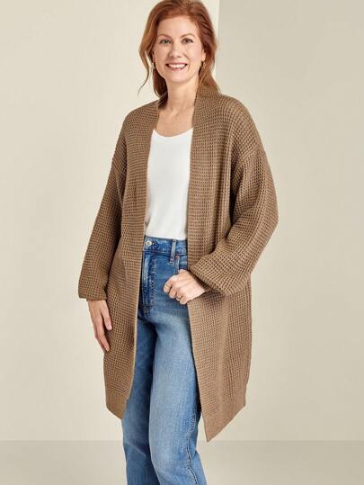SHEIN LUNE Plus Size Casual Minimalist Solid Color Dropped Shoulder Loose Cardigan, Autumn/Winter