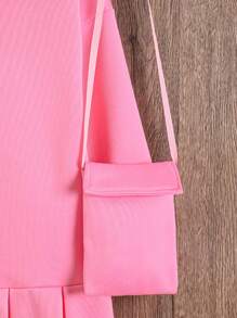 SHEIN 2 Stücke/Set Tween-Mädchen Rüschchen-Applikation besticktes rosa Kapuzenkleid mit 1 Stück Umhängetasche Geschenkset - Pink - Übersicht 3