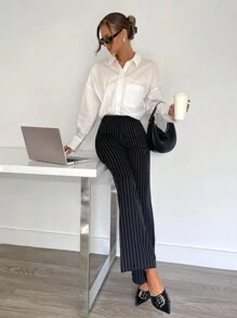 Siren Gaze Damenhosen, Damen Lässig/Büro Schwarz & Weiß gestreifte Hosen, Business Lässig Damen, Formelle Damenkleider im Herbst/Winter