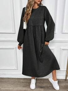 SHEIN Essnce 女士灰色圆领长款运动衫，秋季休闲女士连帽衫 - 深灰色 - 查看 4