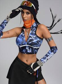 Innovista 女士无袖休闲户外 T 恤和背心，简约设计，正面拉链 - 藍色 - 查看 11