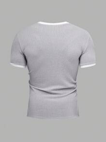 Manfinity Homme Men's Contrast Color V-Neck Button Front Summer Short Sleeve Casual T-Shirt