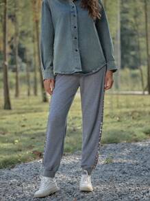 LanaWest Women's Solid Color Stitching Simple Trousers Daily Leisure Fall Cloth For Women - Grey - View 6