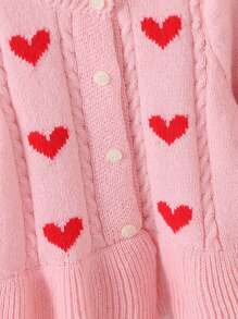 2pcs/Set Young Girl Sweet Heart Ruffled Knit Sweater And Knit Skirt Set, Autumn/Winter - Pink - View 4