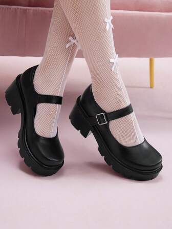 CUCCOO DOLLMOD Damen Mode Schwarze Dicksohlige Runde Zehe Mary Jane Ballerinas für Weihnachts- und Neujahrsstimmung im Herbst und Winter, Valentinstag