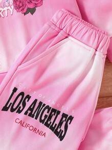 2 Stück Mädchen Lässiges Batik-Sweatshirt und Hosen Set, mit locker sitzendem Schnitt, rosa Batik-Farbschema und stylischen Prints, geeignet für den täglichen Gebrauch, Outdoor-Lässig und Zuhause für Mädchen von 4-7 Jahren, Herbst/Winter